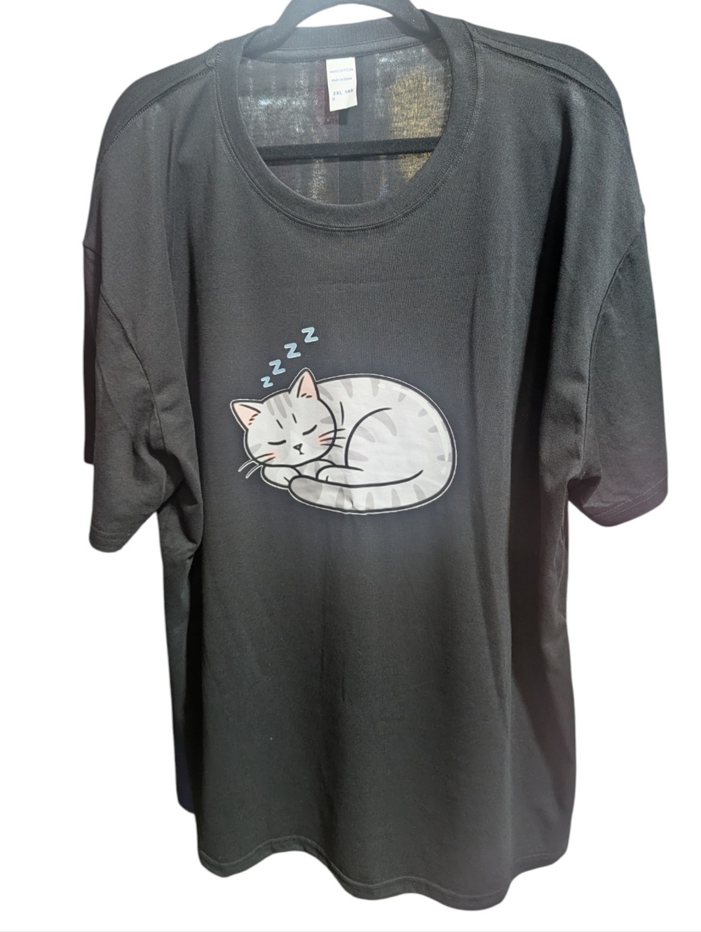 Cat Sleep Graphic Pet T Shirt 2XL Black Relaxed Fit Short Sleeve NEW W-268